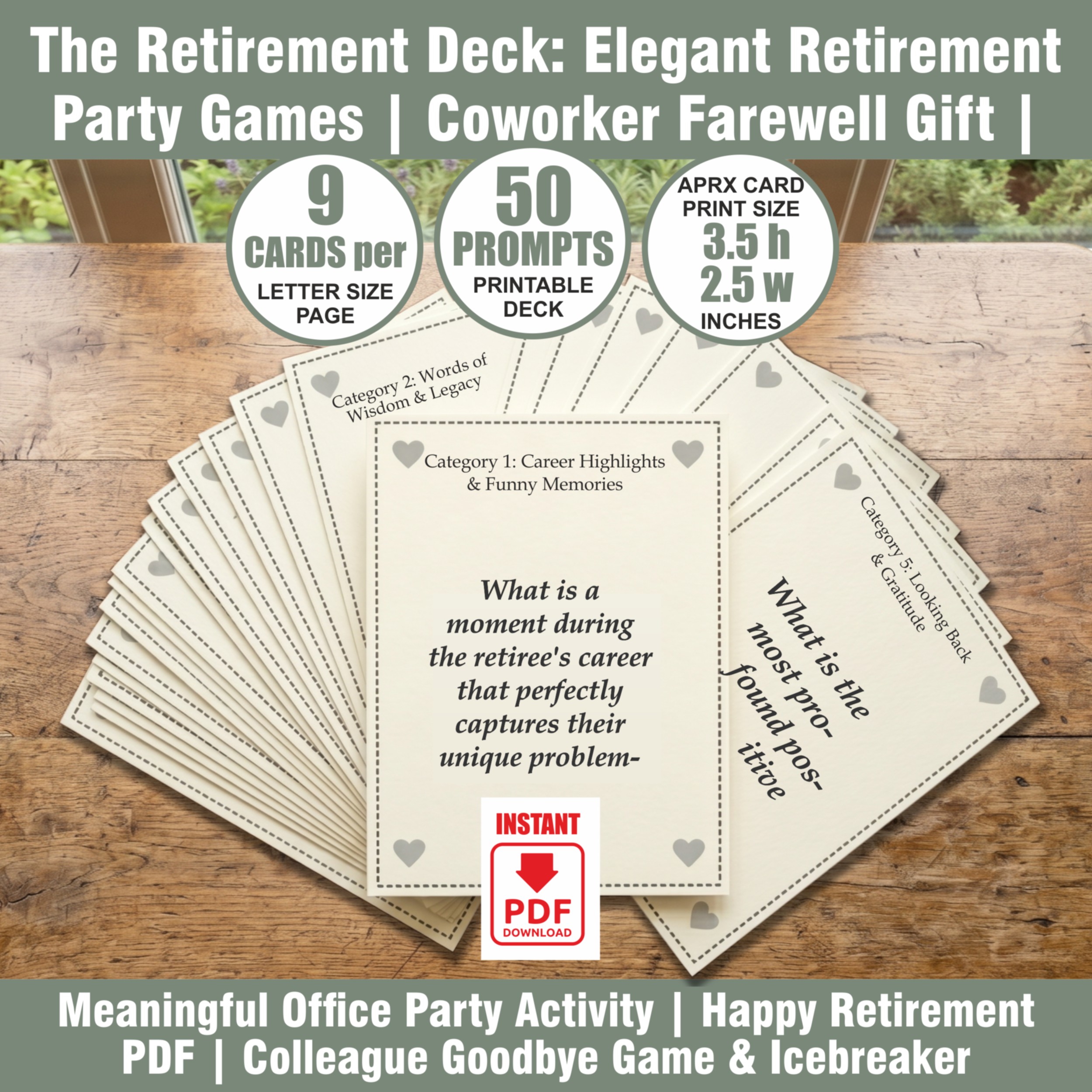 The Retirement Deck: Elegant Retirement Party Games | Coworker Farewell Gift | Printable Memory Cards